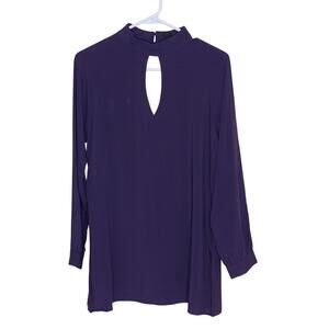 Blaque Label Top Womens XS Purple Chiffon Keyhole Open Back Long Sleeve Tunic